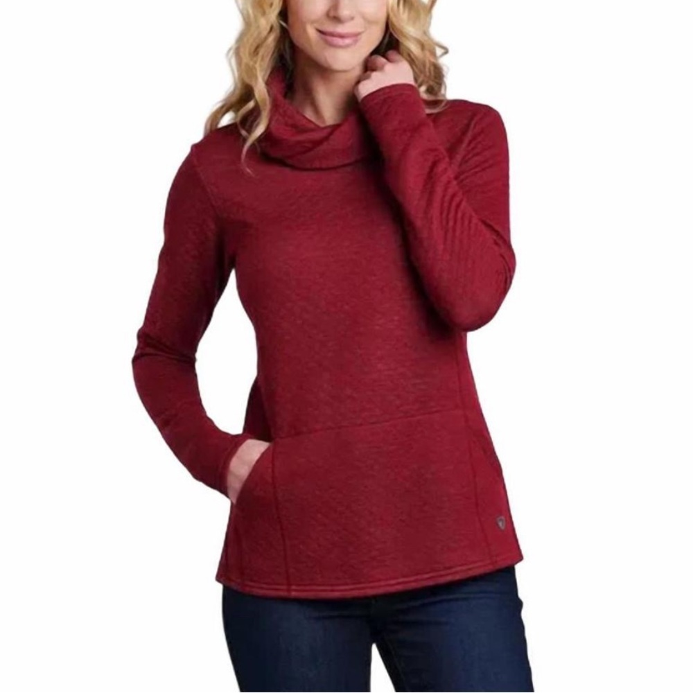 Kuhl Athena Pullover Quilted Cowl Neck Merino Wool Blend Red Size M